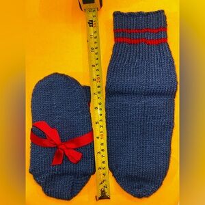 Handmade Blue and Red Knitted Socks
